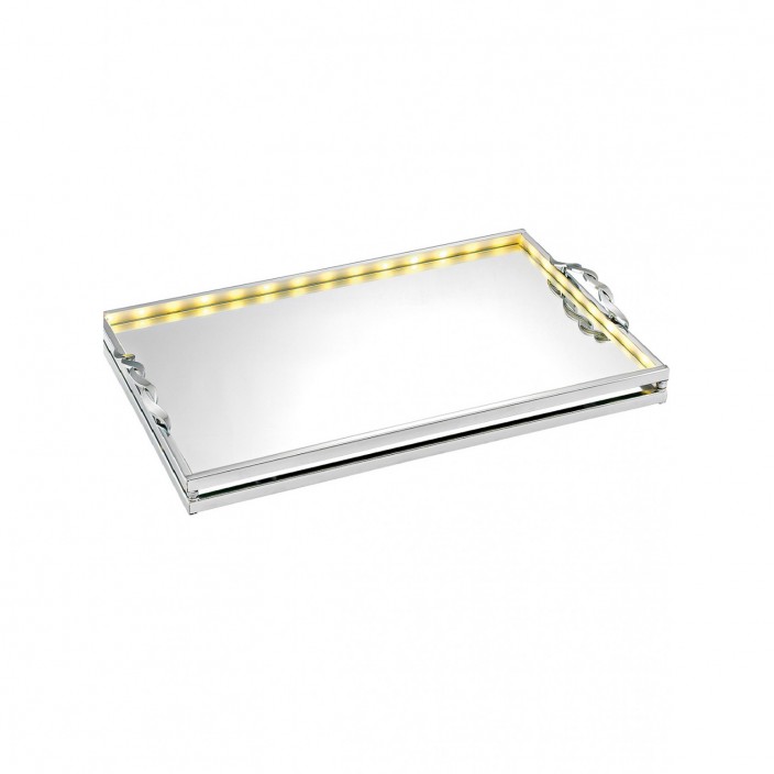 Ορθογώνιος δίσκος  με φώτα led και καθρέφτη - silver